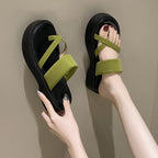 Women's Multi-Strap Flat Platform Sandals – Casual PU Leather