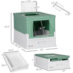 PawHut Enclosed Cat Litter Box - Odor Control, Top Entry, Pull-Out Drawer - Green