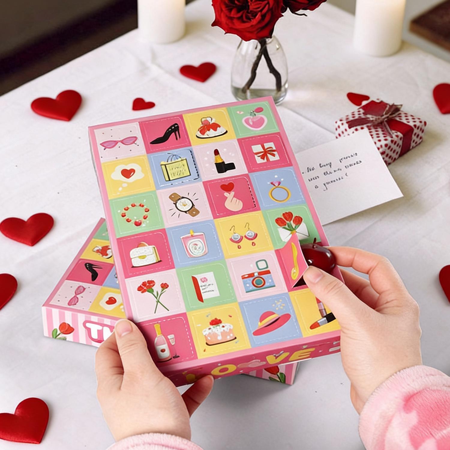 Valentine's Day Countdown Calendar - 24 Day Pink Gift Box Set for Romance & Weddings