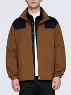 Men's Plus Size Two-Tone Windproof Jacket – 100% Polyester, Color-Block & Pocketed