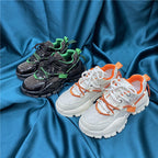 Women's Rhinestone Platform Dad Sneakers | Leather Cross-Strap Chunky Shoes – 2 Colors