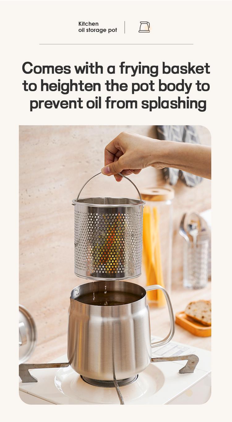 Stainless Steel Oil Strainer Pot with Lid | 67oz Large Capacity Grease Container | 304 Food-Grade Steel