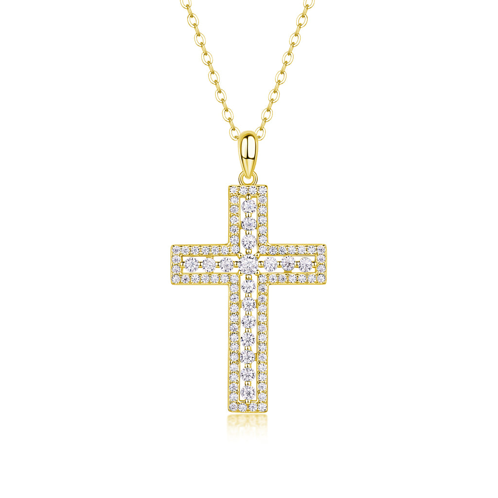 Moissanite Cross Pendant Necklace | S925 Sterling Silver Platinum Plated