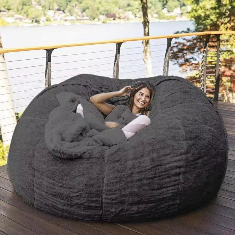 7-Foot Giant Bean Bag Chair | Ultra-Soft Furry Plush Cover | Machine Washable Lounger for Adults & Teens