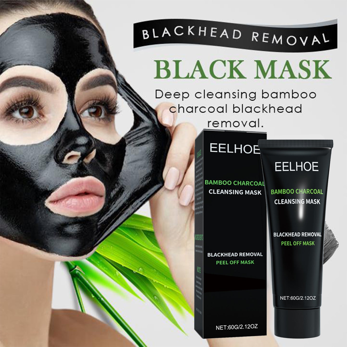 Bamboo Charcoal Peel Off Face Mask - Deep Pore Cleansing Blackhead Remover for Clear Skin