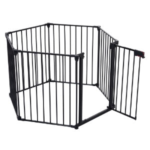 150" Adjustable Safety Gate – 6-Panel Metal Baby & Pet Fence with Walk-Through Door