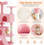 54" Multi-Level Cat Tree Tower | Sisal Scratching Posts, 2 Condos, Hanging Toy – Light Grey & Pink