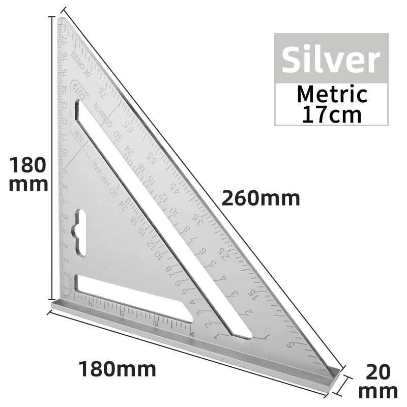 Triangle Ruler 7Inch Measurement Tool Aluminium Alloy Carpenter Set Square Angle Woodworking Tools Try Square Triangular Metric