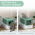 PawHut Enclosed Cat Litter Box - Odor Control, Top Entry, Pull-Out Drawer - Green