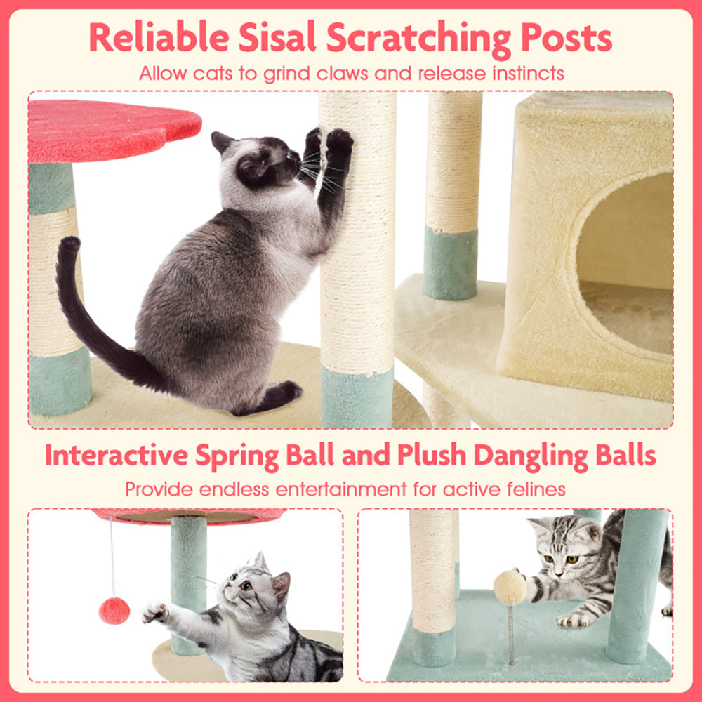 61" Luxury Cat Tree Tower | Multi-Level Flower Design, Plush Perches & Sisal Scratching Posts