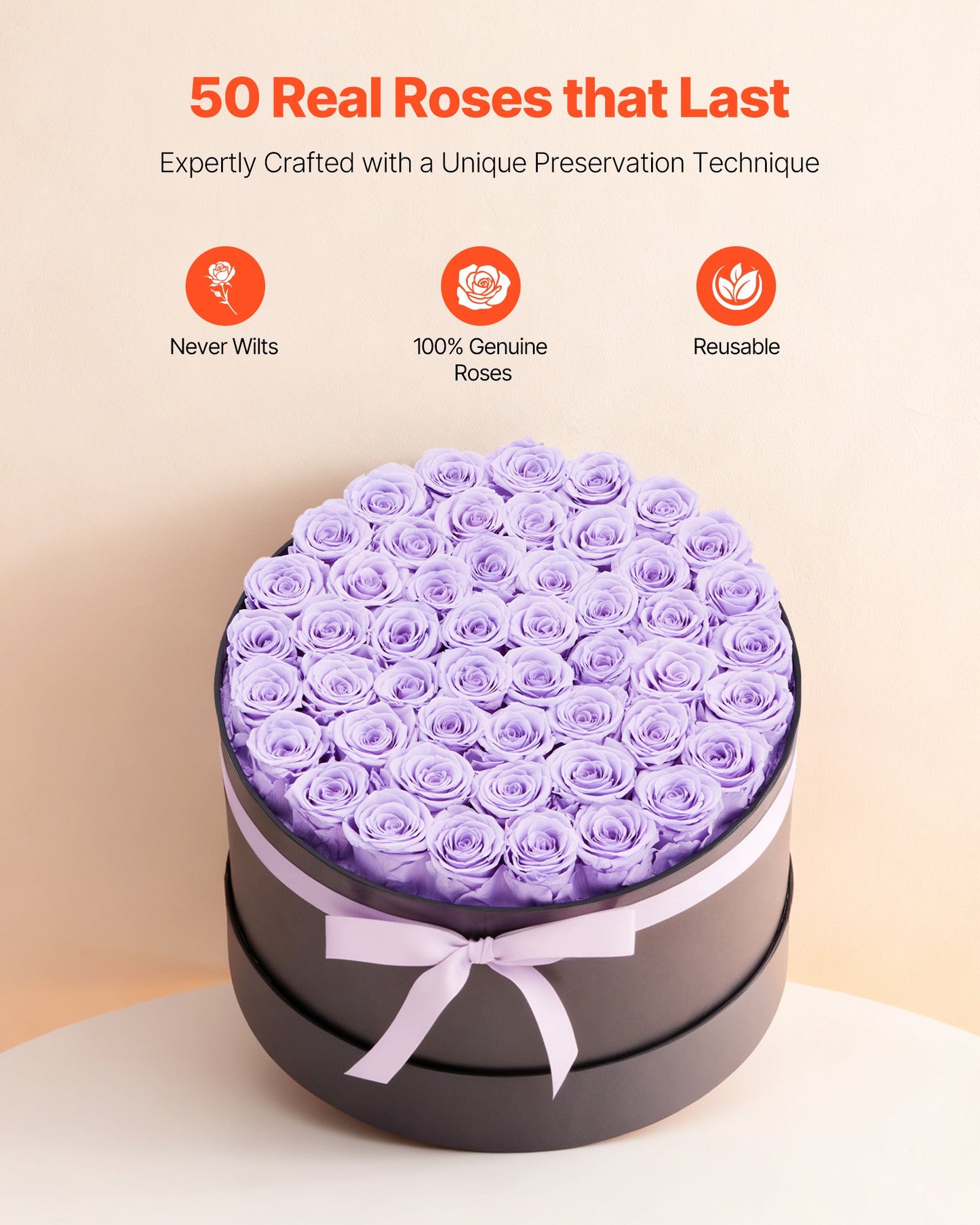 Preserved Roses Gift Box - 50 Real Eternal Roses, Long-Lasting Floral Arrangement for Anniversary, Birthday & Valentine's Day