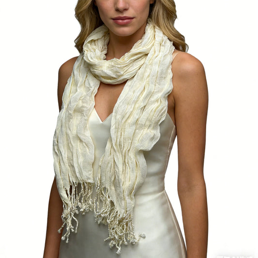 White Crinkle Texture Scarf for Women & Men - Lightweight 70x25 Inch Shawl Wrap