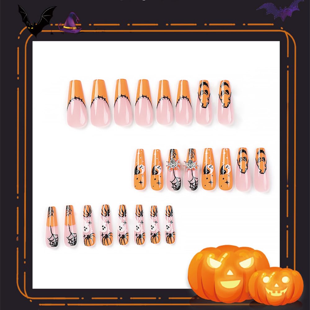 Halloween Press-On Nails | 24-Piece Almond Nail Set with Adhesive