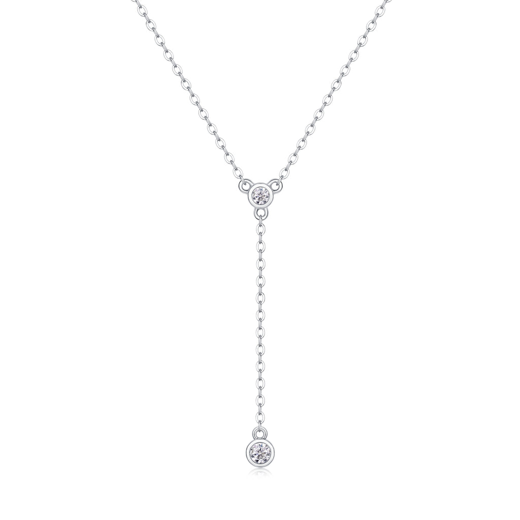 Moissanite Tassel Pendant Necklace Set | S925 Sterling Silver & Platinum Plated
