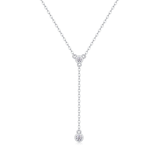 Moissanite Tassel Pendant Necklace Set | S925 Sterling Silver & Platinum Plated
