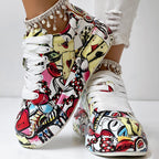 Women's Geometric Print Low-Top Sneakers | Lace-Up Casual Shoes with Thick Rubber Sole