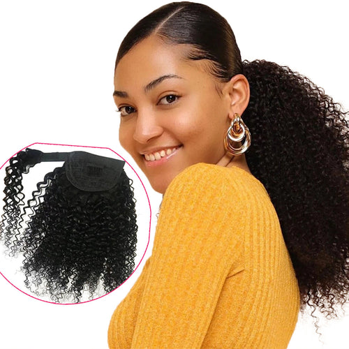 100% Human Hair Kinky Curly Ponytail Extension - Wrap Around | 8"-28"