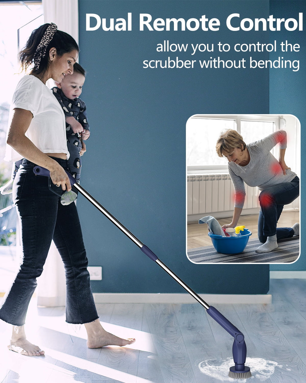 Leebein Electric Spin Scrubber, Cordless Bath Tub Power Scrubber with Long Handle and 8 Replaceable Brush Heads, Shower Cleaning Brush Household Tools for Bathroom, Floor Tile ,Car