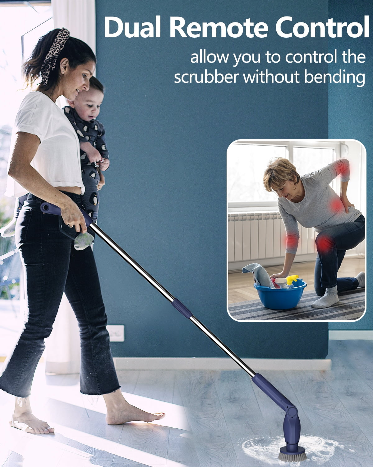 Leebein Electric Spin Scrubber, Cordless Bath Tub Power Scrubber with Long Handle and 8 Replaceable Brush Heads, Shower Cleaning Brush Household Tools for Bathroom, Floor Tile ,Car