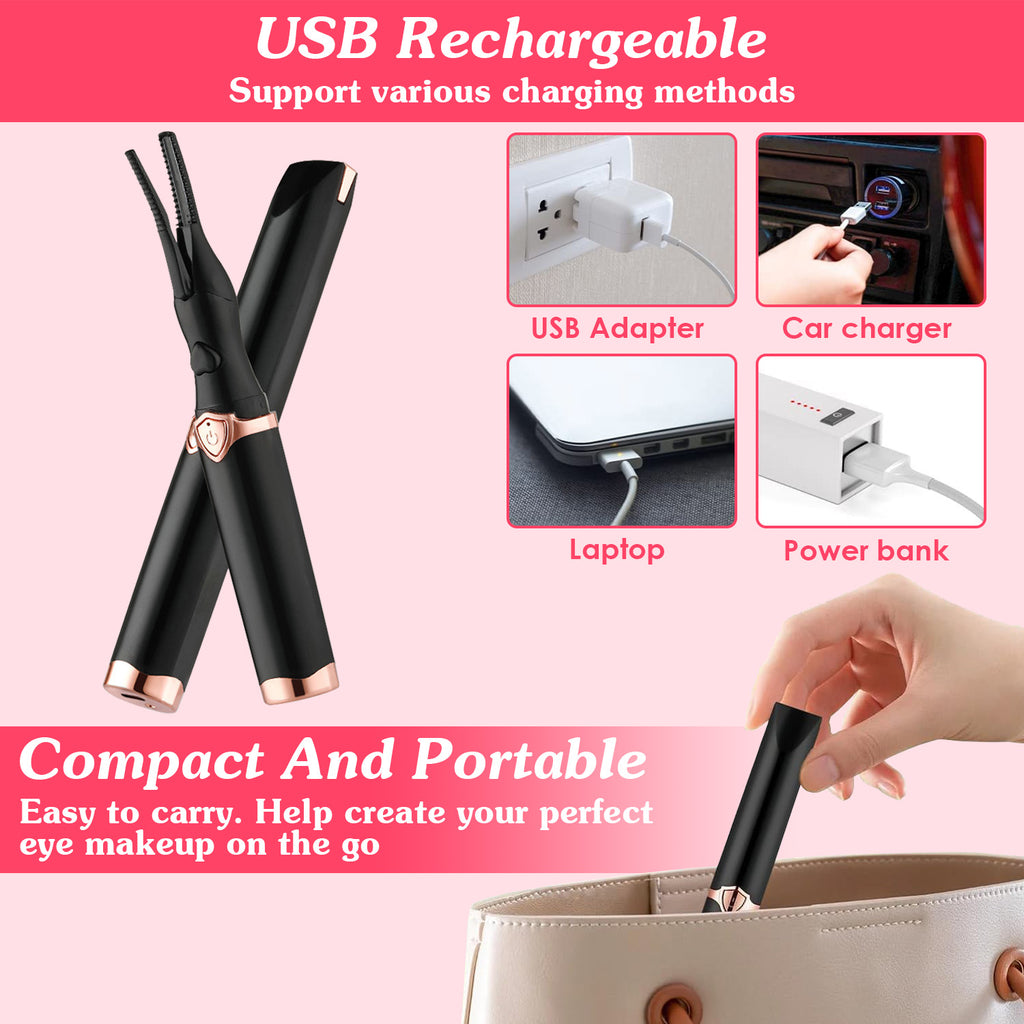 Heated Eyelash Curler – USB Rechargeable Electric Lash Curler | 3 Temperature Settings