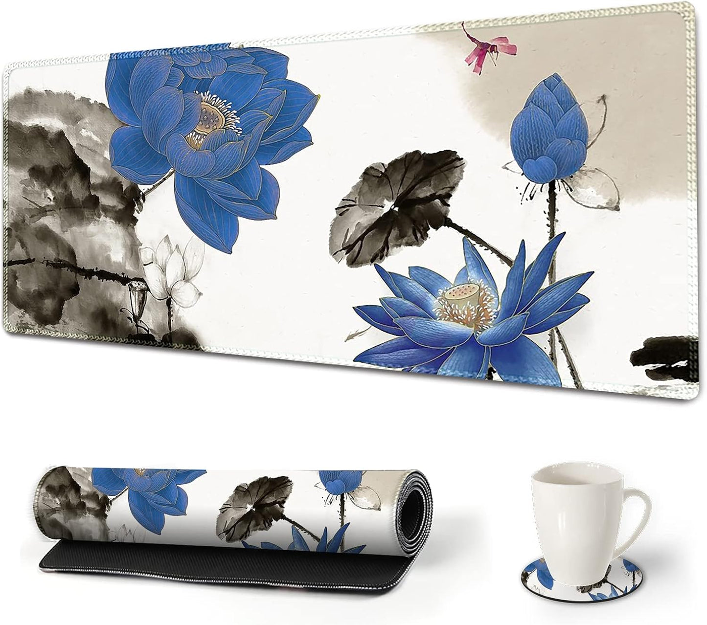 Extended Gaming Mouse Pad XXL  Large Keyboard Mat Long Mousepad Desk Decor Writing Pad Non Slip Rubber Base Stitched Edges for Work, Game, Office, Home, 35.1" X 15.7", Red Painting