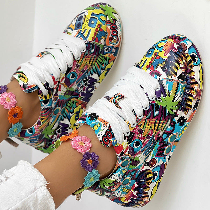 Women's Printed Lace-Up Platform Sneakers | Thick Cushioned Sole, US 6–9.5