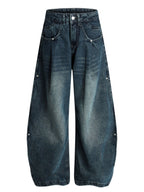 Men's Wide Leg Jeans – Oversized Cotton Blend with Pockets