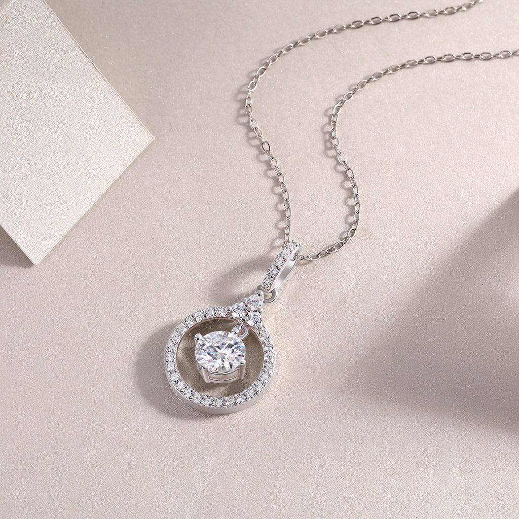 1 Carat Moissanite Pendant Necklace | Sterling Silver, Platinum Plated