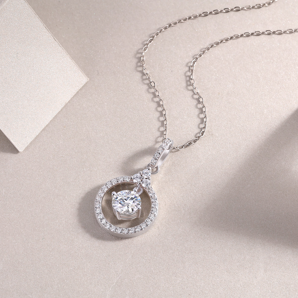 1 Carat Moissanite Pendant Necklace | Sterling Silver, Platinum Plated