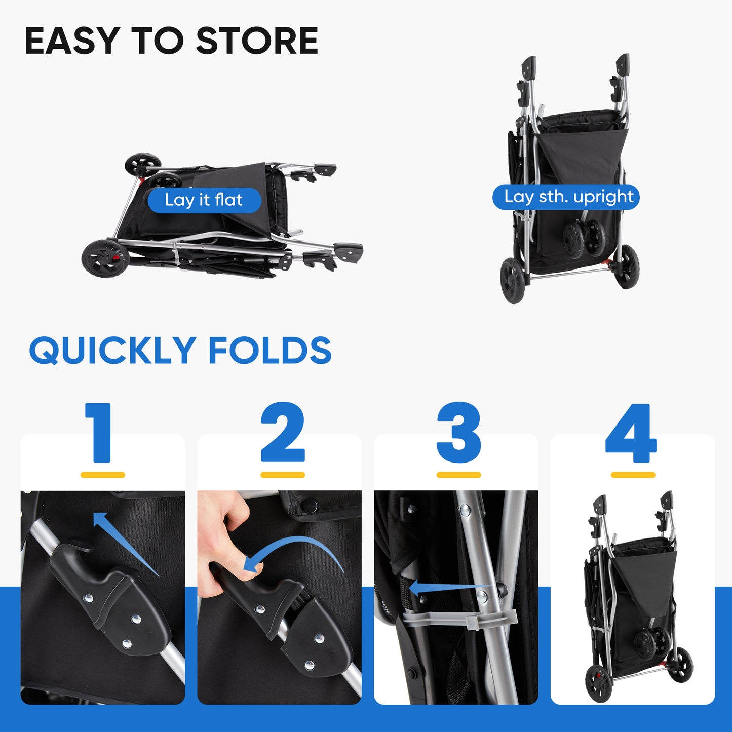 3-Wheel Pet Stroller for Dogs & Cats | Jogging Stroller with Storage