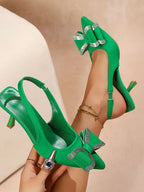 Women's Bow Pointed Toe High Heel Sandals – Rhinestone Detail