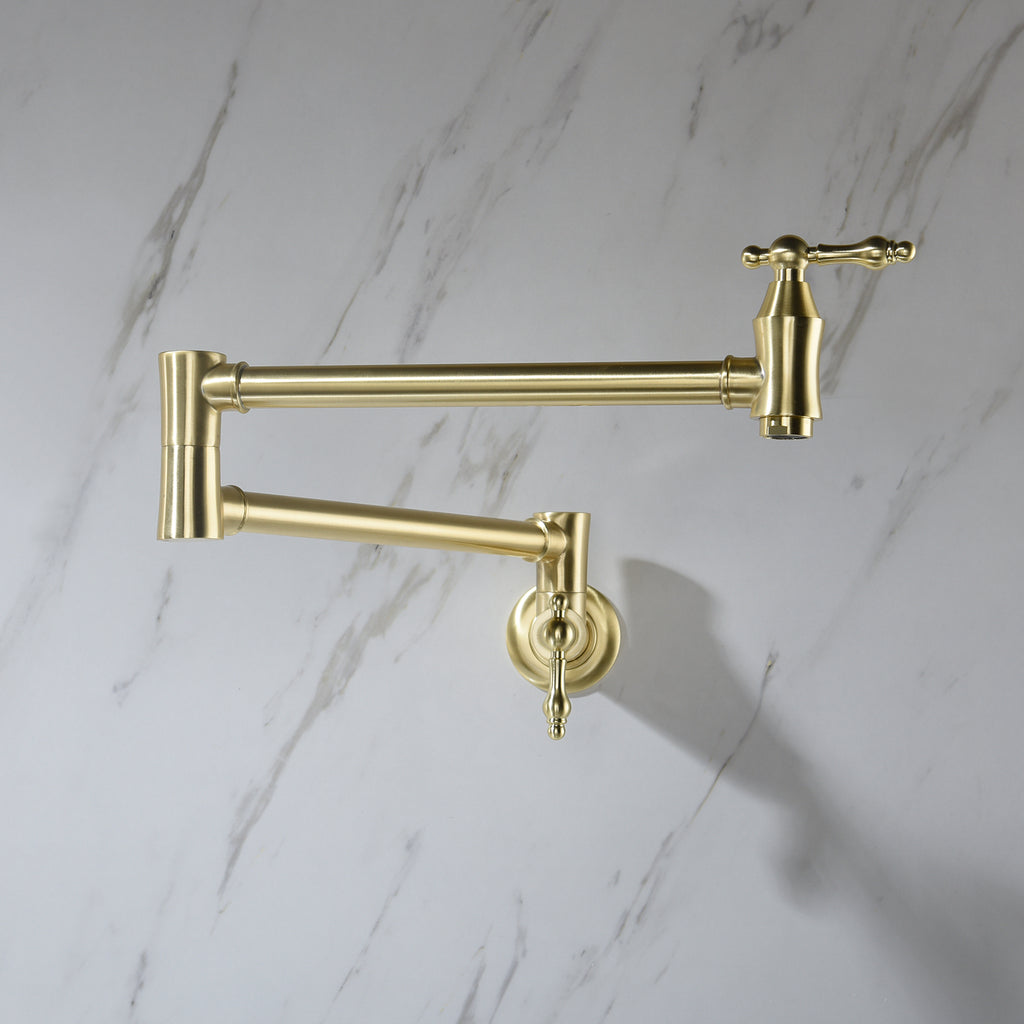 Brushed Gold Pot Filler Faucet – Wall Mount | 21" Reach | Dual Handles | Solid Brass