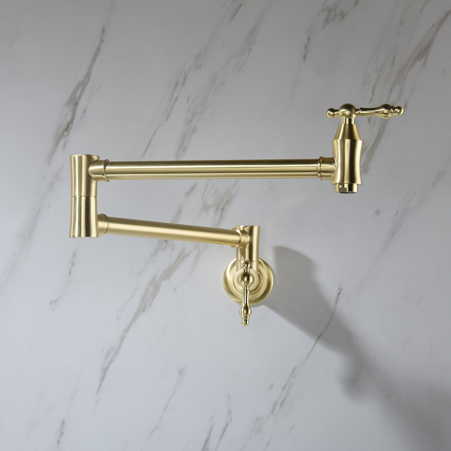 Brushed Gold Pot Filler Faucet – Wall Mount | 21" Reach | Dual Handles | Solid Brass