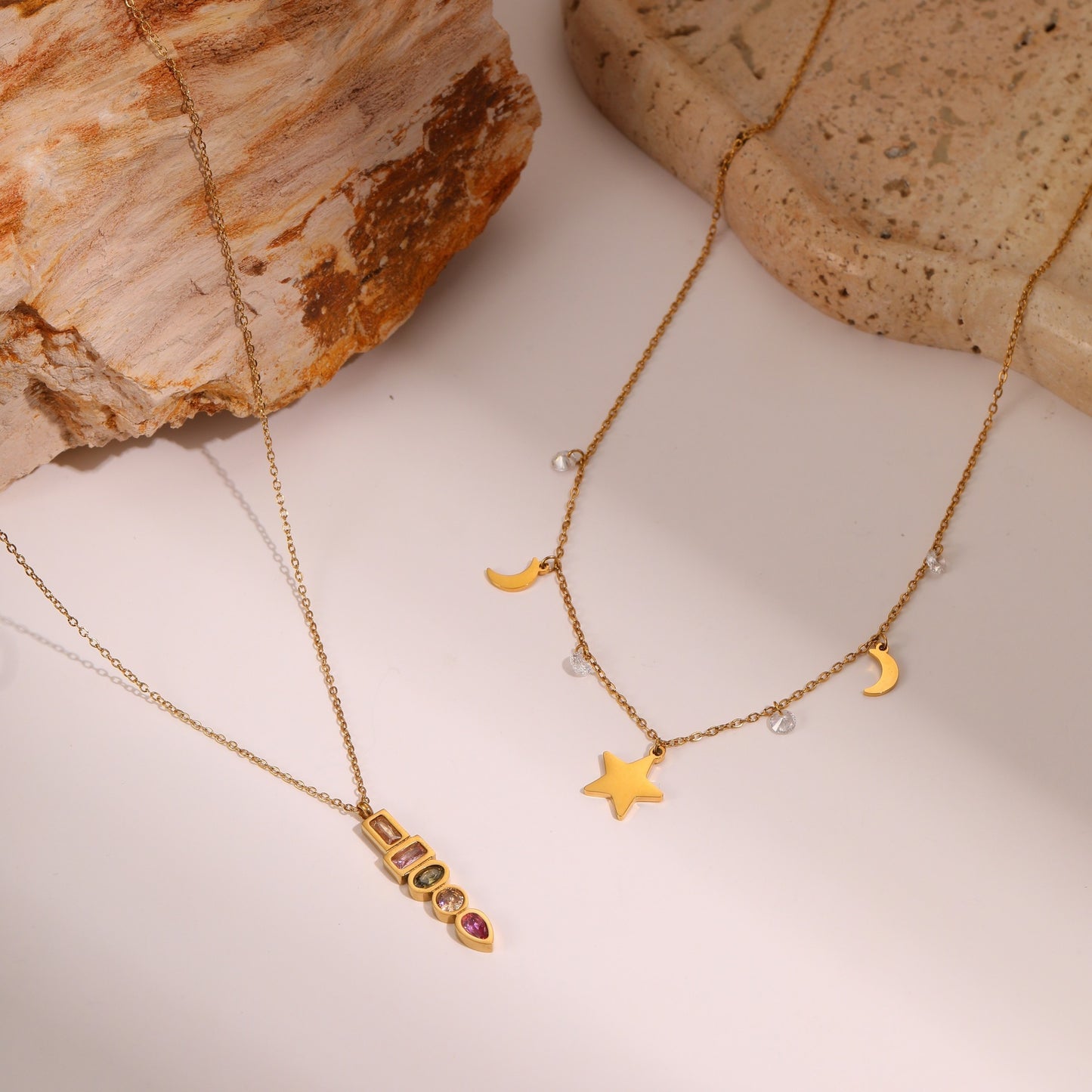 18K Gold Plated Star Pendant Necklace | Sparkling Zircon Crystals | Stainless Steel