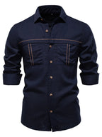 Men's Collared Button-Down Shirt – Viscose Linen Blend Breathable Top