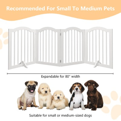 Freestanding Pet Gate for Dogs | 4-Panel Wooden Safety Fence | 27.6" Tall x 80" Wide