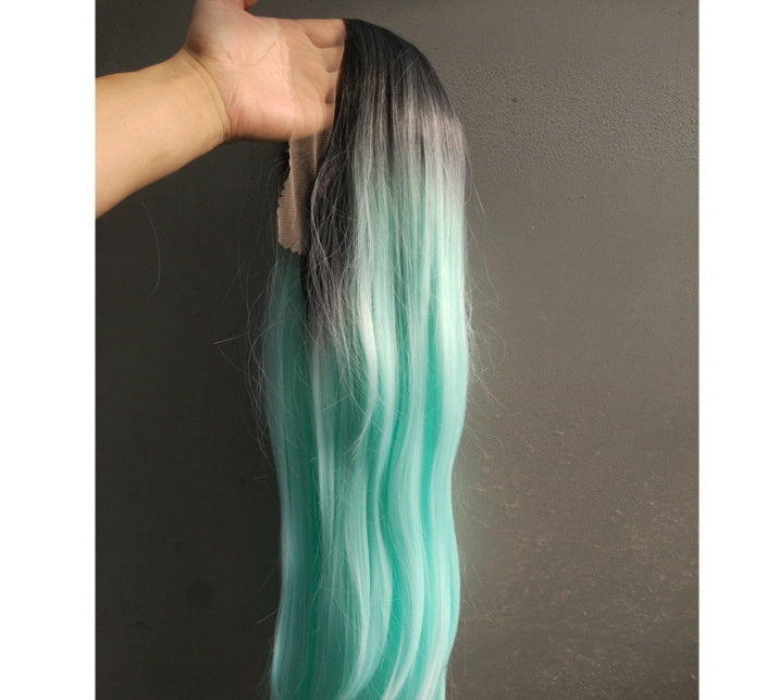 Ombre Lace Front Wig – Long Straight Black to Green or Pink | 30" Heat Resistant