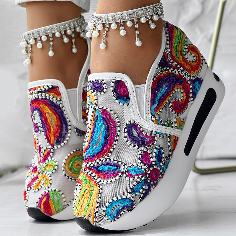 Women's Paisley Print Slip-On Sneakers - Lightweight Casual Walking Shoes
