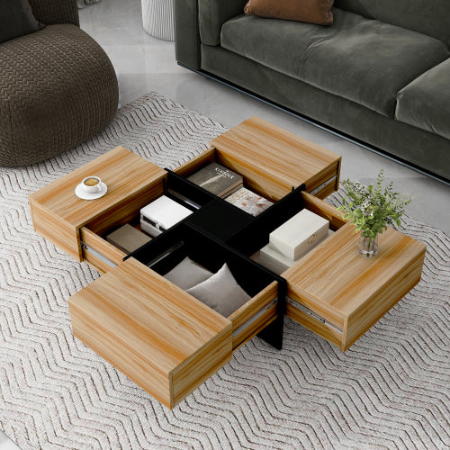 Square Coffee Table with Hidden Storage - 31.5" Extendable Sliding Top, High-Gloss Brown Finish