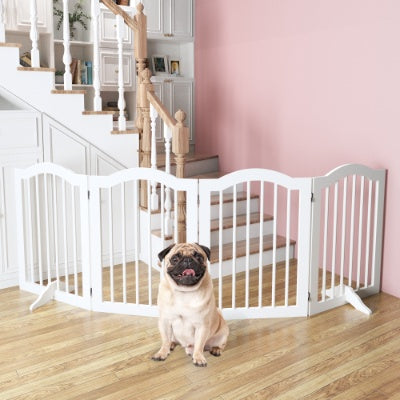 Freestanding Pet Gate for Dogs | 4-Panel Wooden Safety Fence | 27.6" Tall x 80" Wide