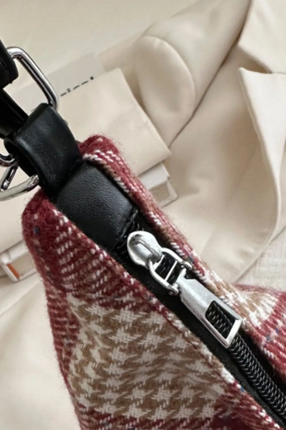 Plaid Adjustable Strap Crossbody Handbag – Medium