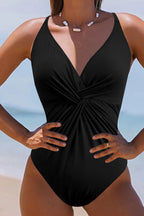 Twisted Crisscross V-Neck One-Piece Swimsuit