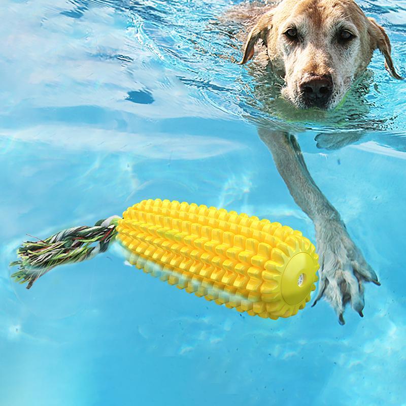Squeaky Corn Dog Chew Toy — Durable Rope & Rubber Teether for All Breeds