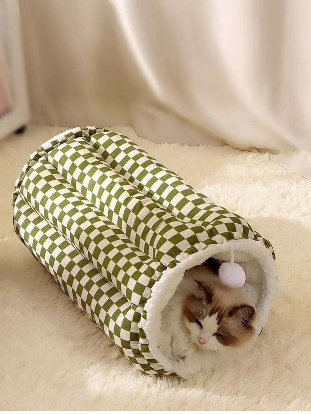 Cozy Plush Pet Tunnel Nest – Foldable, Semi-Enclosed Hideaway for Cats & Small Dogs