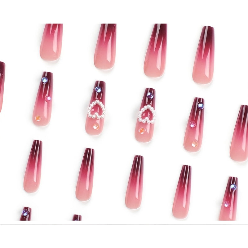Red Heart Press-On Nails – 24 PCS Long Square Fake Nails Set