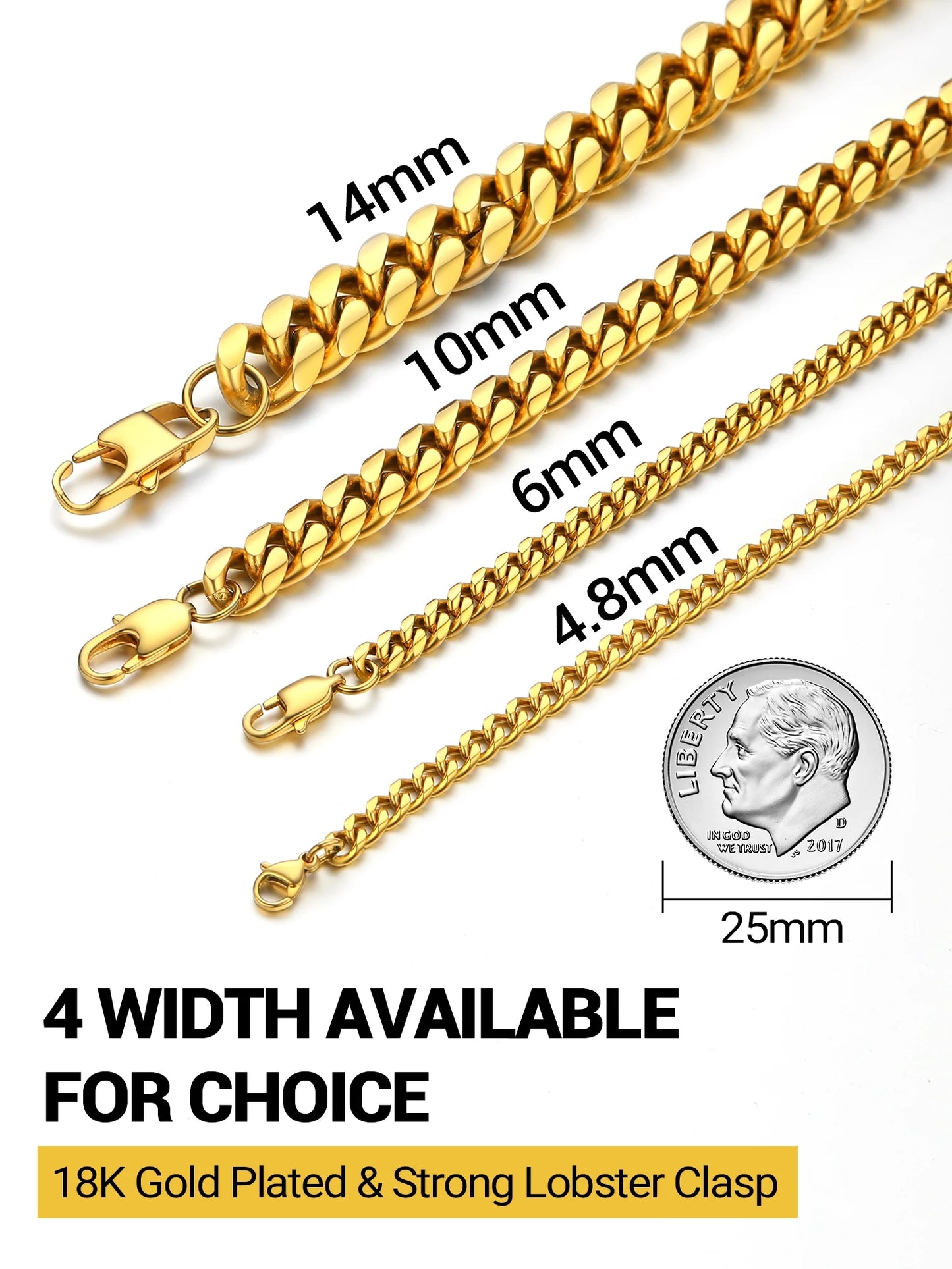 PROSTEEL Gold Plated Bracelet for Men Chunky Cuban Bracelet 10MM 7.5 Inch Chain Bracelet Stainless Steel Gift for Him