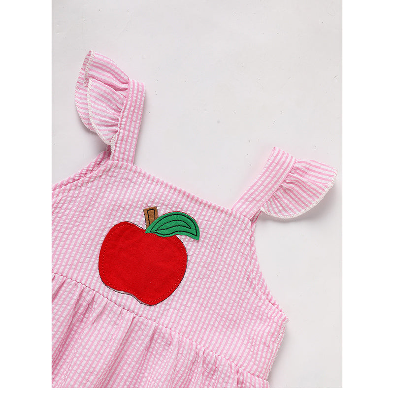 Girls Back to School Outfit Set - Ruffle Sleeve Apple Top & Shorts 2-Piece