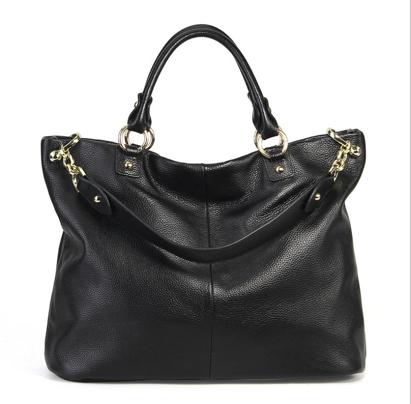 Genuine First Layer Cowhide Leather Tote Bag | Luxury Shoulder Handbag