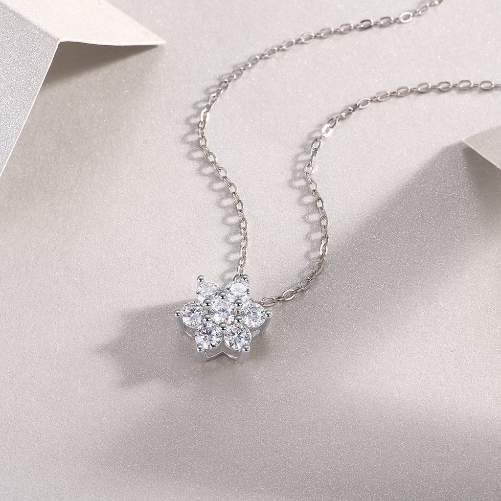 Snowflake Moissanite Pendant Necklace | S925 Sterling Silver & Platinum Plating