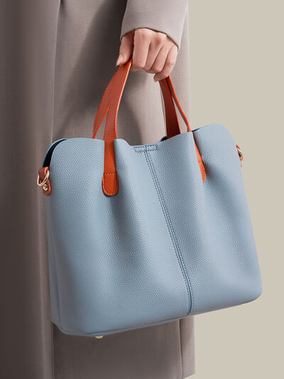 Leather Contrast Handle Handbag – Large PU Leather Shoulder Bag
